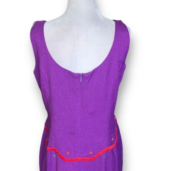 Vintage 90s Maxi Sundress Purple Mexican Fiesta Embroidered Linen Blend Size 10P - Picture 5 of 11